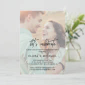 Whimsical Calligraphy Faded Photo Let's Celebrate Kaart (Staand voorkant)