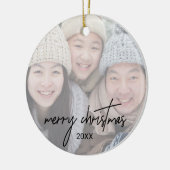 Whimsical Calligraphy Faded Photo Merry kerst Keramisch Ornament (Links)