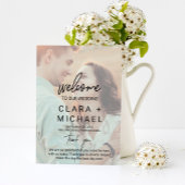 Whimsical Calligraphy Faded Photo Wedding Program Programma