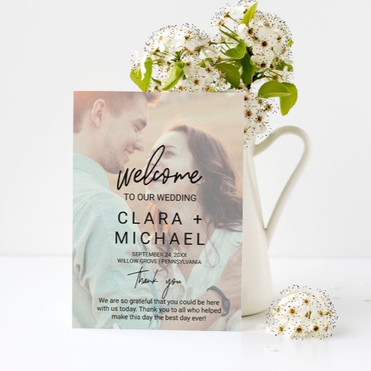 Whimsical Calligraphy Faded Photo Wedding Program Programma