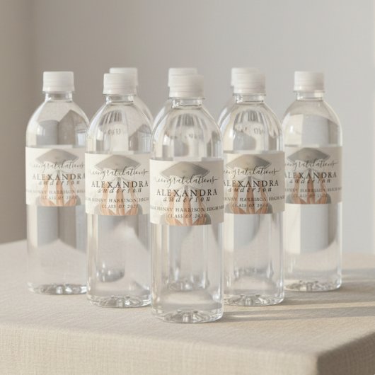 Whimsical Calligraphy Graduation Bow Waterfles Etiket