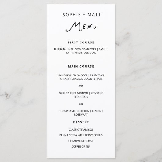 Whimsical Calligraphy Minimalist Wedding Menu (Voorkant)