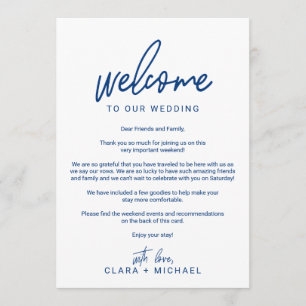 Whimsical Calligraphy Navy Wedding Welcome Letter Programma