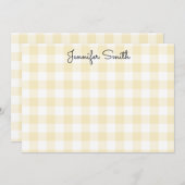 Whimsical Calligraphy Pastel Lemon Yellow Gingham Notitiekaartje (Voorkant / Achterkant)