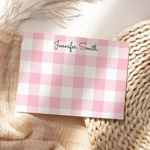 Whimsical Calligraphy Pastel Pink Large Gingham Notitiekaartje