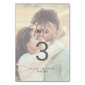 Whimsical Calligraphy Silver Photo Table Number Kaart (Achterkant)