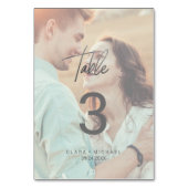Whimsical Calligraphy Silver Photo Table Number Kaart (Voorkant)