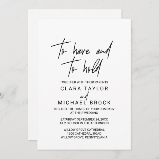 Whimsical Calligraphy To have and to hold Wedding Kaart (Voorkant / Achterkant)