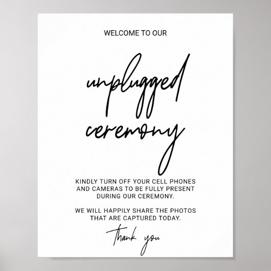 Whimsical Calligraphy Unplugged Ceremony Sign Poster (Voorkant)