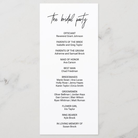 Whimsical Calligraphy Wedding Programma (Achterkant)