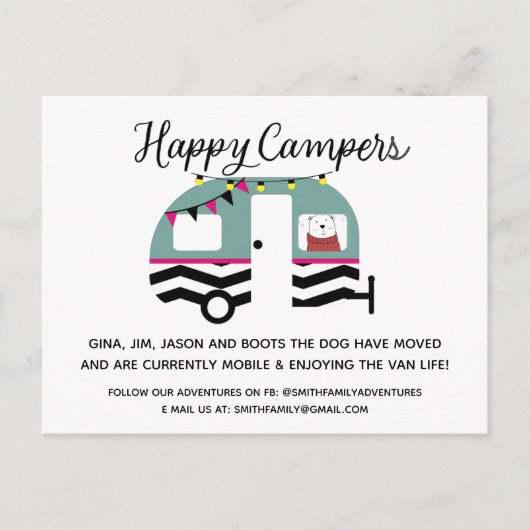 Whimsical Camper String Lights Bewegende Aankondig Aankondigingskaart (Voorkant)