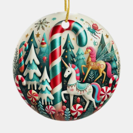 Whimsical Candy Cane Forest Kerstversiering – P Keramisch Ornament (Voorkant)