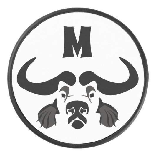 Whimsical Cape Buffalo, in zwarte inkt Hockey Puck (Voorkant)