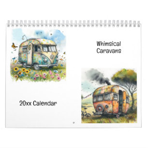Whimsical  Caravans Waterverf Illustratie Kalender