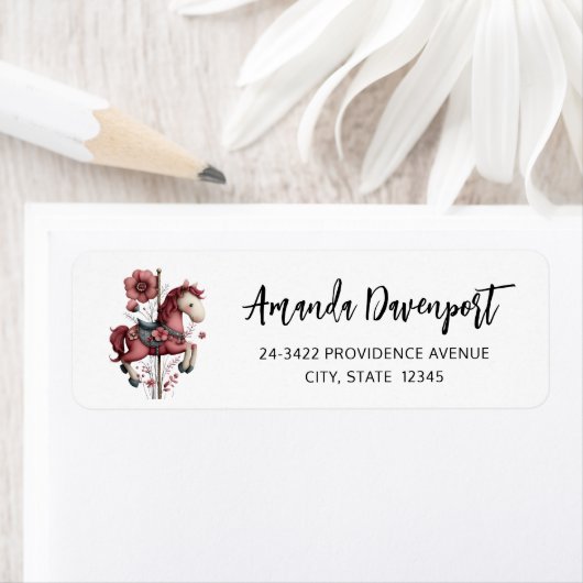Whimsical Carousel Horse Image Address Etiket (Insitu)