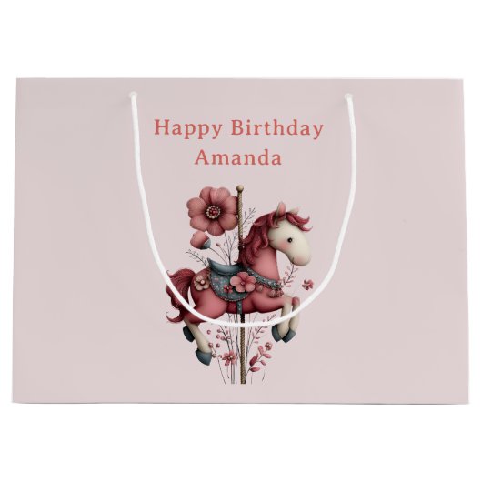 Whimsical Carousel Horse Image Birthday Groot Cadeauzakje (Voorkant)