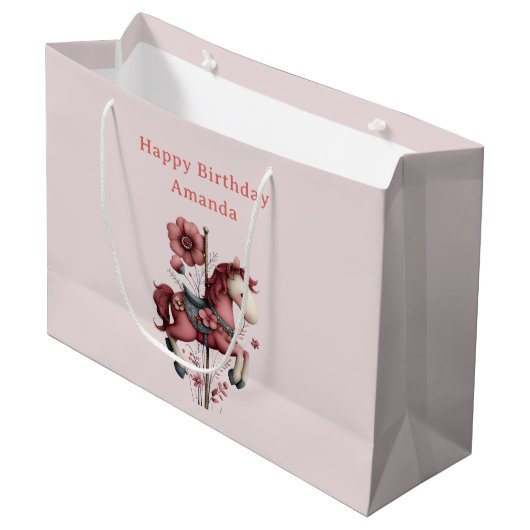 Whimsical Carousel Horse Image Birthday Groot Cadeauzakje (Voorkant Gekanteld)