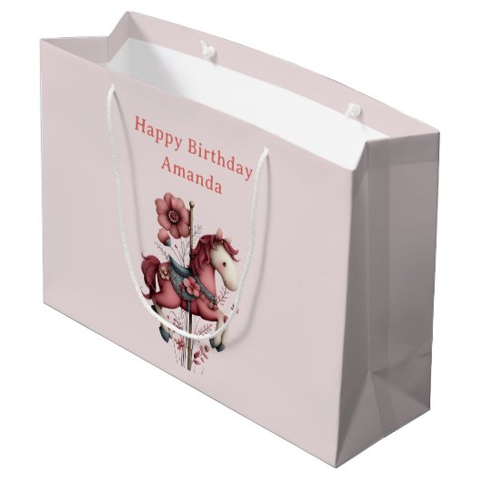 Whimsical Carousel Horse Image Birthday Groot Cadeauzakje (Achterkant Gekanteld)