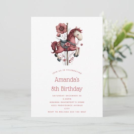 Whimsical Carousel Horse Image Birthday Kaart (Staand voorkant)