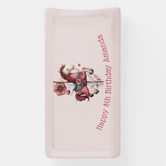 Whimsical Carousel Horse Image Birthday Spandoek (Verticaal)