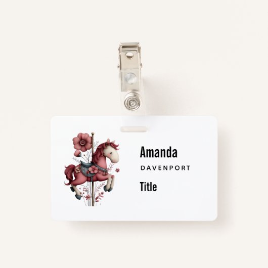 Whimsical Carousel Horse Image Business Badge (Achterkant met clip)