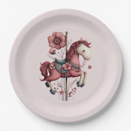Whimsical Carousel Horse Image Papieren Bordje (Voorkant)