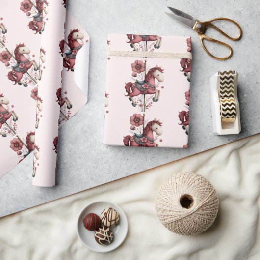 Whimsical Carousel Horse Image Pattern Cadeaupapier (Crafts)