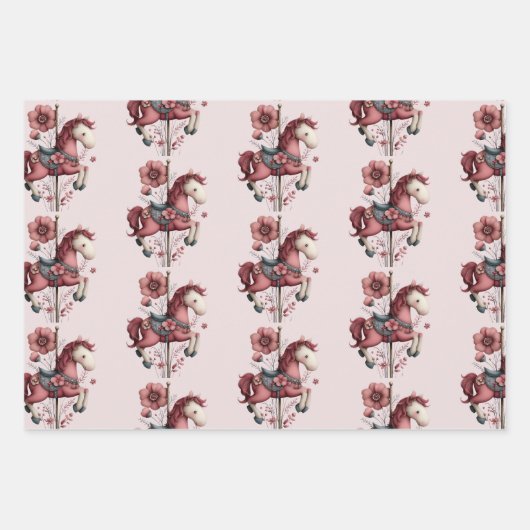 Whimsical Carousel Horse Image Pattern Inpakpapier Vel (Voorkant 3)