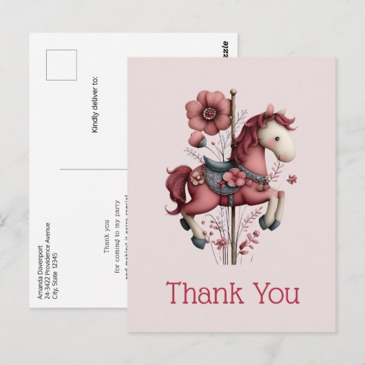 Whimsical Carousel Horse Image Thank You Briefkaart (Voorkant / Achterkant)