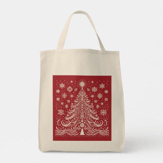 Whimsical Carryall: Folk Art Kerstboom Tas B (Achterkant)