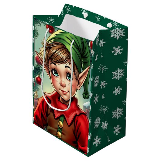 Whimsical Cartoon Elf | Christmas Medium Cadeauzakje (Voorkant Gekanteld)
