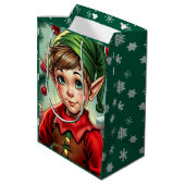 Whimsical Cartoon Elf | Christmas Medium Cadeauzakje (Achterkant Gekanteld)