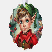 Whimsical Cartoon Elf | Christmas Ornament Kaart (Links)