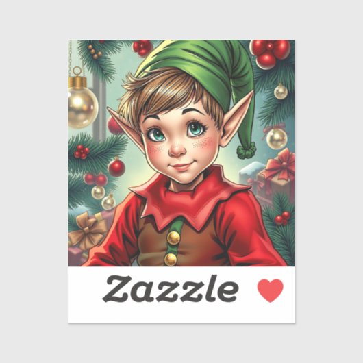Whimsical Cartoon Elf | Christmas Sticker (Vel)