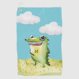 Whimsical Cartoon Gator met Monogram Golfhanddoek
