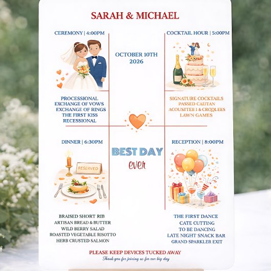 Whimsical Cartoon Icons Wedding Timeline Program Programma