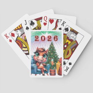 Whimsical Cartoon Pony – 2026 Holiday-viering Pokerkaarten