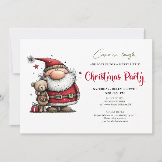 Whimsical Cartoon Santa Claus Holiday Party Invite Kaart (Voorkant)