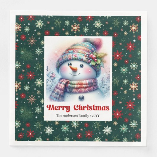 Whimsical cartoon snowman with snowflakes kids  servet (Voorkant)
