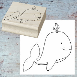 Whimsical Cartoon Whale Outline Rubber Art Stamp Rubberstempel