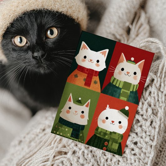 Whimsical Cartoon Xmas Cute Cats Meowy Christmas Feestdagenkaart