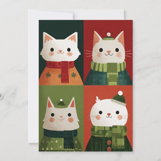 Whimsical Cartoon Xmas Cute Cats Meowy Christmas Feestdagenkaart (Voorkant)