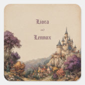 Whimsical Castle Crest Wedding Vierkante Sticker (Voorkant)