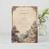 Whimsical Castle Woodland Wedding Kaart (Staand voorkant)