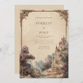 Whimsical Castle Woodland Wedding Kaart (Voorkant / Achterkant)