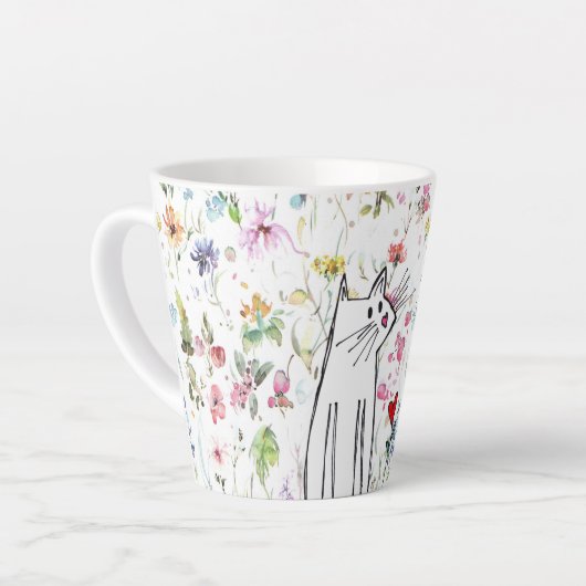 Whimsical Cat and Bee Latte Mok (Linkerhoek)