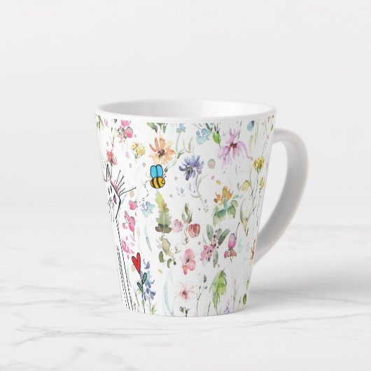 Whimsical Cat and Bee Latte Mok (Rechterhoek)