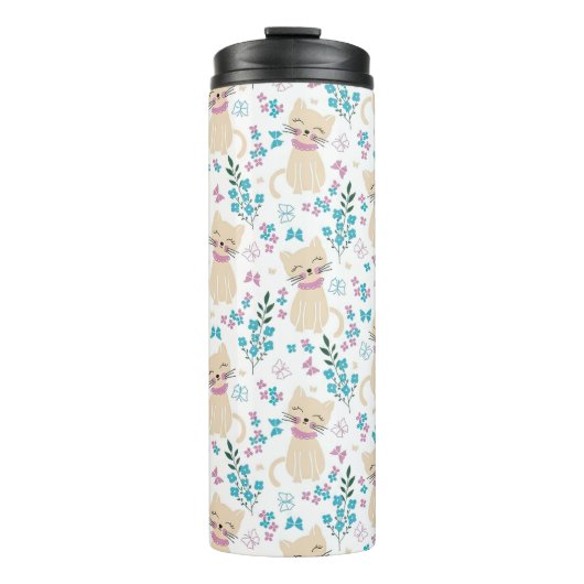 Whimsical Cat and Butterfly Line Art Thermosbeker (Voorkant)