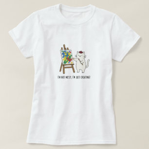 Whimsical Cat Artist Minimalistische Doodle Stijl T-shirt