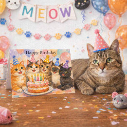 Whimsical Cat Birthday Cute Party Cats Kids Kaart